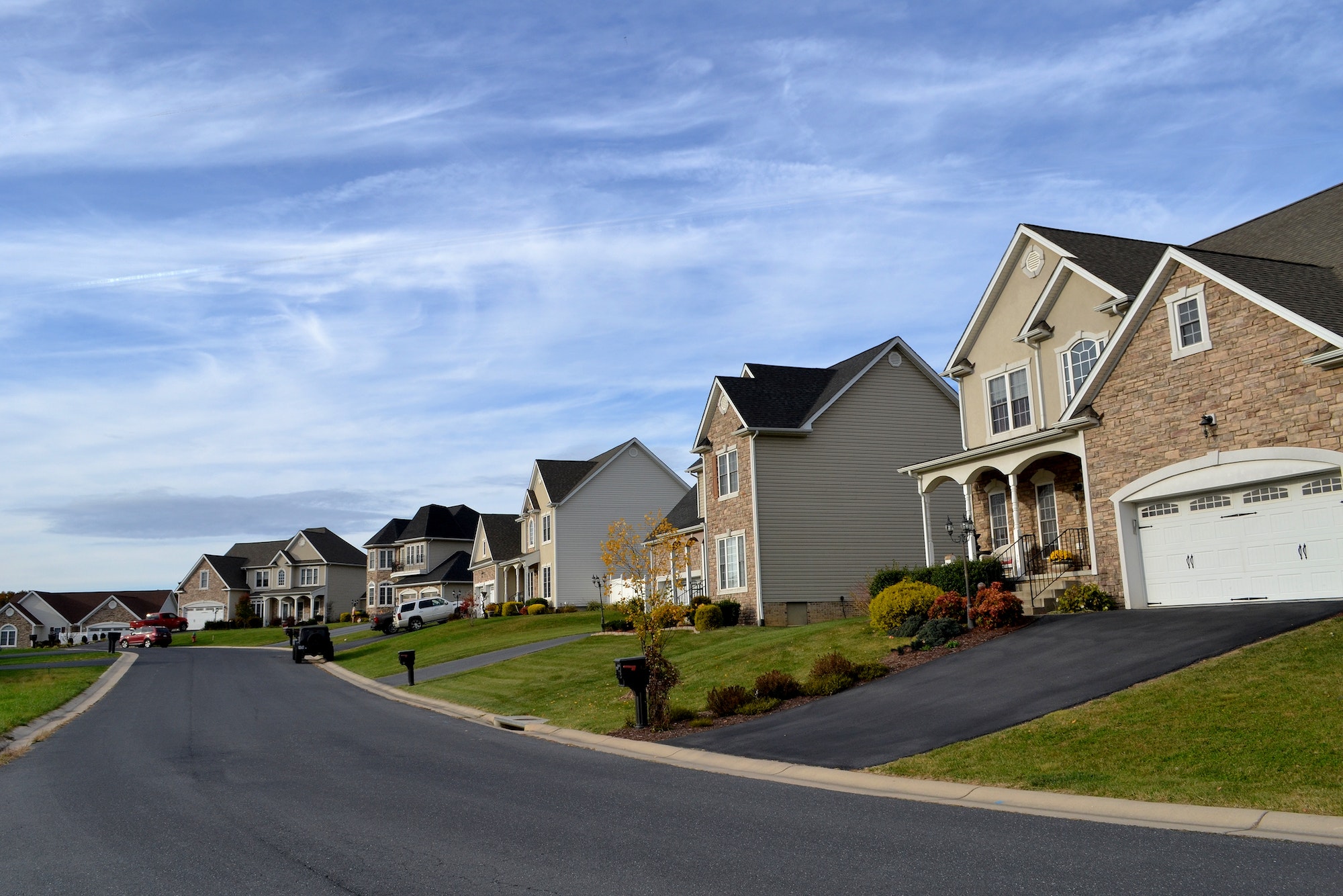 A typical middle class neighborhood with front yards and front porches in the small cities and subur
